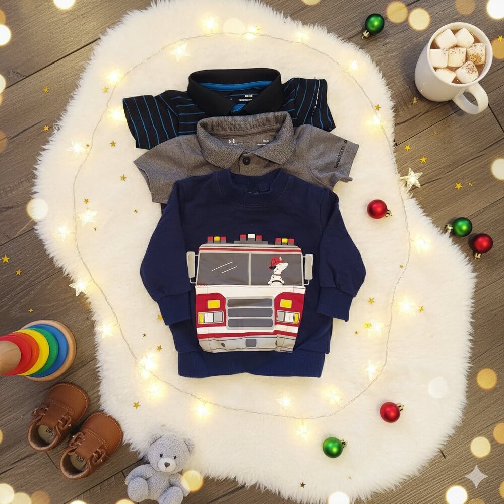 Baby Boy Bundle 3pc | Firetruck Sweatshirt + Polo Shirts (Under Armour) 0-3M